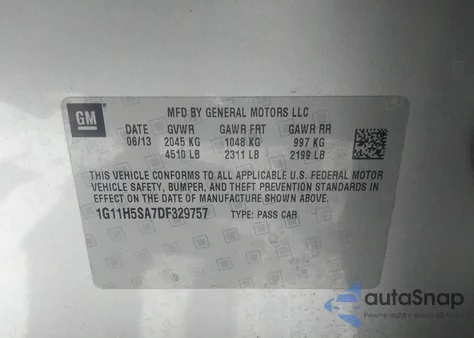 2013 Chevrolet Malibu 1Lz z USA, uszkodzony, nr VIN 1G11H5SA7DF329757